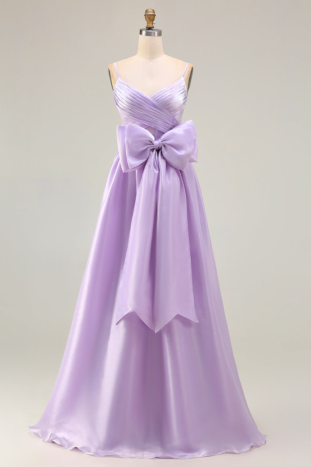 Lilac A Line Spaghetti Straps Long Prom Dress with Bow