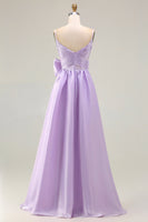 Load image into Gallery viewer, Lilac A Line Spaghetti Straps Long Prom Dress with Bow