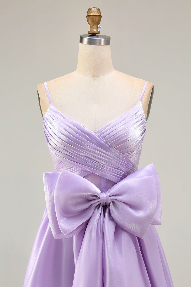 Load image into Gallery viewer, Lilac A Line Spaghetti Straps Long Prom Dress with Bow