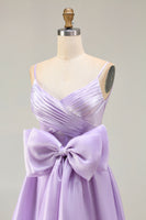 Load image into Gallery viewer, Lilac A Line Spaghetti Straps Long Prom Dress with Bow
