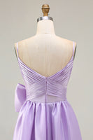 Load image into Gallery viewer, Lilac A Line Spaghetti Straps Long Prom Dress with Bow