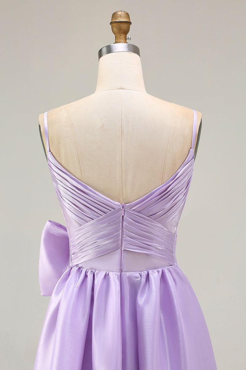 Load image into Gallery viewer, Lilac A Line Spaghetti Straps Long Prom Dress with Bow