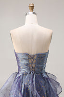 Load image into Gallery viewer, Glitter Dusty Blue A Line Long Ruffled Prom Dress with Bow