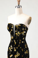 Load image into Gallery viewer, Sparkly Floral Black and Golden Mermaid Long Prom Dress with Slit
