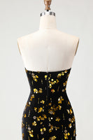 Load image into Gallery viewer, Sparkly Floral Black and Golden Mermaid Long Prom Dress with Slit