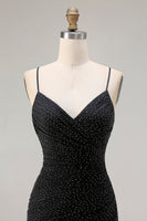 Load image into Gallery viewer, Black Polka Dots Criss Cross Back Mermaid Long Prom Dress with Slit