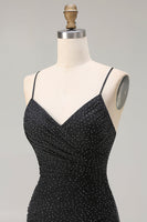 Load image into Gallery viewer, Black Polka Dots Criss Cross Back Mermaid Long Prom Dress with Slit