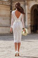 Load image into Gallery viewer, Ivory Lace Bodycon Midi Wedding Dress with Sleeves