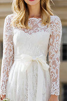 Load image into Gallery viewer, Ivory A Line Lace Long Wedding Dress with Sleeves