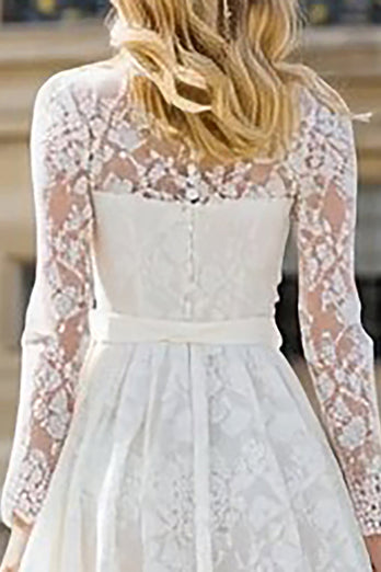 Ivory A Line Lace Long Wedding Dress with Sleeves
