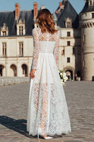 Load image into Gallery viewer, Ivory High Neck Sheath Long Boho Wedding Dress with Sleeves