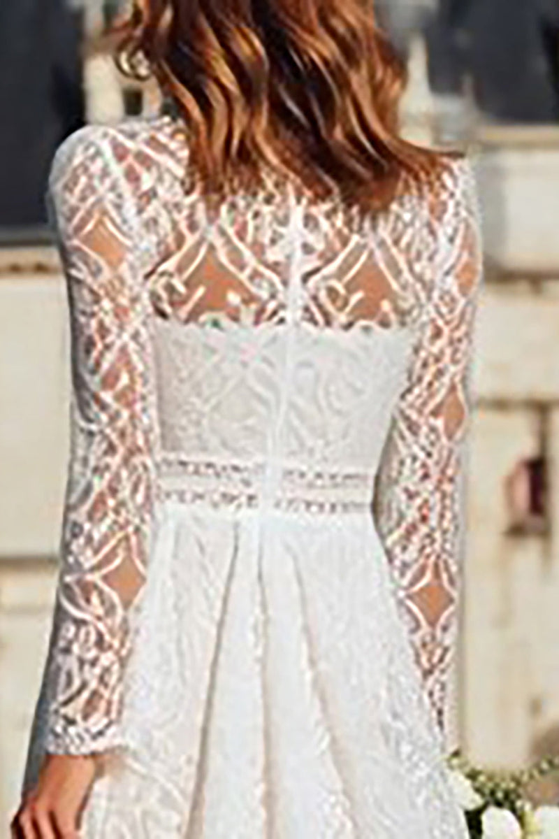 Load image into Gallery viewer, Ivory High Neck Sheath Long Boho Wedding Dress with Sleeves