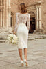 Load image into Gallery viewer, Ivory Bodycon Bateau Neck Midi Wedding Dress with Sleeves