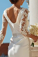 Load image into Gallery viewer, Ivory Appliqued Bodycon Midi Wedding Dress with Sleeves