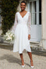Load image into Gallery viewer, Ivory V-Neck Pleated Midi Engagement Dress with Lace