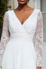 Load image into Gallery viewer, Ivory V-Neck Pleated Midi Engagement Dress with Lace