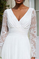 Load image into Gallery viewer, Ivory V-Neck Pleated Midi Engagement Dress with Lace
