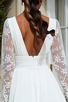Load image into Gallery viewer, Ivory V-Neck Pleated Midi Engagement Dress with Lace