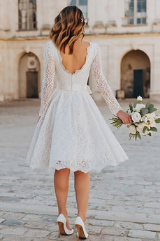 Ivory A Line Lace Midi Boho Wedding Dress with Sleeves
