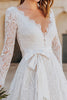 Load image into Gallery viewer, Ivory A Line Lace Midi Boho Wedding Dress with Sleeves