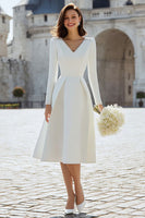 Load image into Gallery viewer, Sparkly Ivory V-Neck A Line Midi Engagement Dress with Sleeves