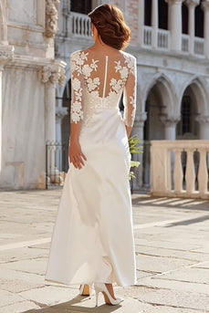 Ivory Appliqued Sheath Long Wedding Dress with Slit