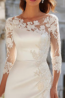 Load image into Gallery viewer, Ivory Appliqued Sheath Long Wedding Dress with Slit