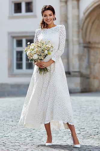 Ivory Lace A Line Long Sleeves Engagement Dress