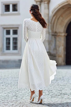 Ivory Lace A Line Long Sleeves Engagement Dress