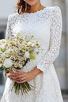 Load image into Gallery viewer, Ivory Lace A Line Long Sleeves Engagement Dress