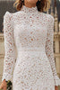 Load image into Gallery viewer, Ivory Ruffled High Neck Lace Midi Engagement Dress with Sleeves