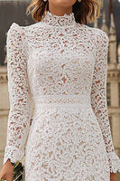 Load image into Gallery viewer, Ivory Ruffled High Neck Lace Midi Engagement Dress with Sleeves