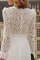 Load image into Gallery viewer, Ivory Ruffled High Neck Lace Midi Engagement Dress with Sleeves