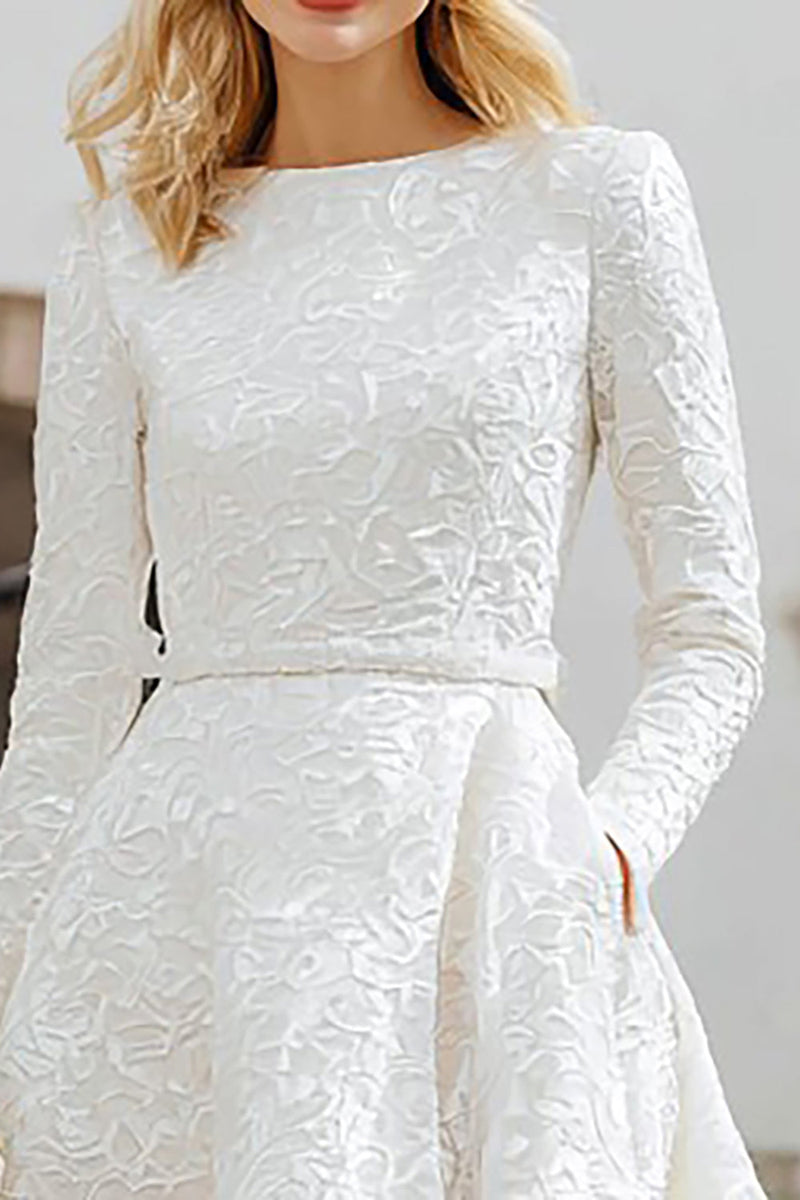 Load image into Gallery viewer, Ivory Boat Neck A Line High-Low Engagement Dress with Pockets