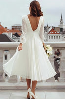 Load image into Gallery viewer, Ivory V-Neck A Line Midi Engagement Dress with Slit