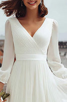 Load image into Gallery viewer, Ivory V-Neck A Line Midi Engagement Dress with Slit