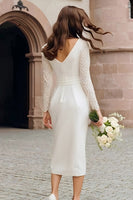Load image into Gallery viewer, Ivory Boat Neck Bodycon Midi Wedding Reception Dress with Lace