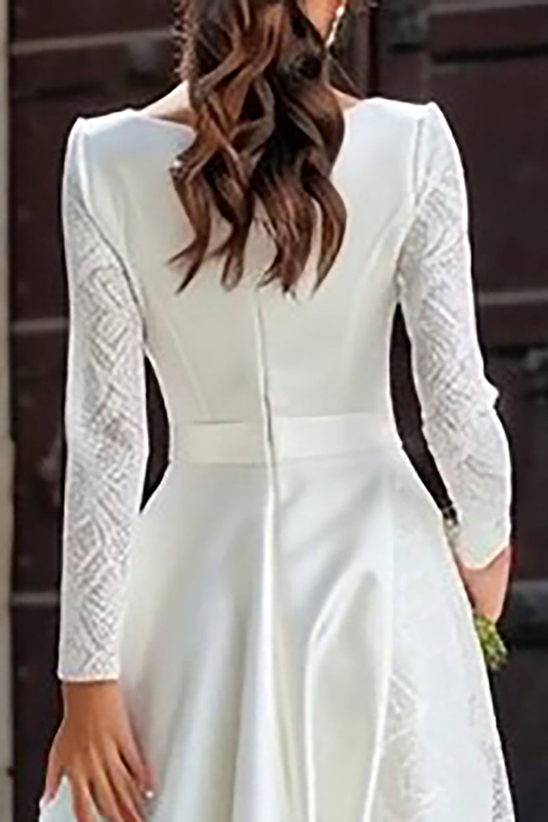 Load image into Gallery viewer, Ivory A Line Long Sleeves Boat Neck Engagement Dress with Pockets