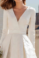 Load image into Gallery viewer, Simple Ivory V-Neck A Line Midi Engagement Dress with Sleeves