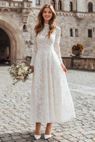 Load image into Gallery viewer, Ivory A Line Lace Long Sleeves Wedding Dress