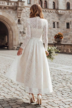 Ivory A Line Lace Long Sleeves Wedding Dress