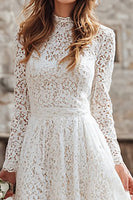 Load image into Gallery viewer, Ivory A Line Lace Long Sleeves Wedding Dress