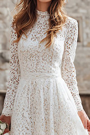 Ivory A Line Lace Long Sleeves Wedding Dress