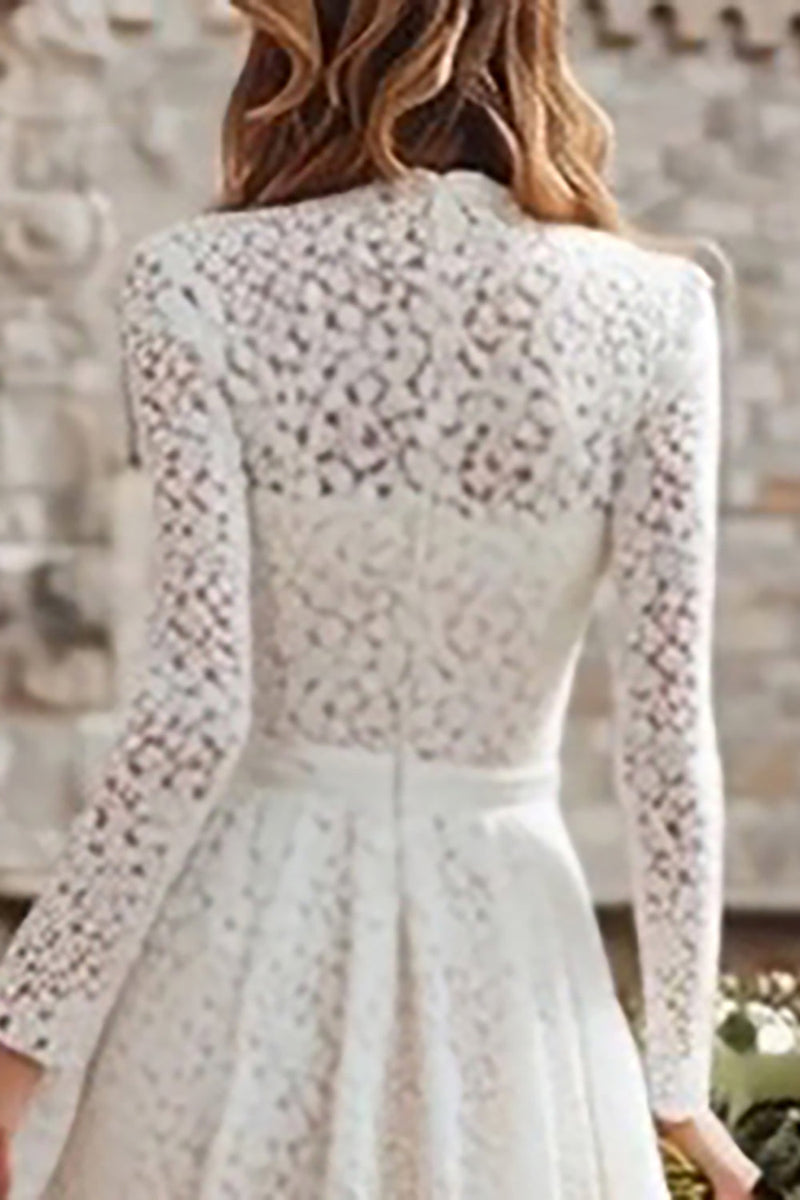 Load image into Gallery viewer, Ivory A Line Lace Long Sleeves Wedding Dress