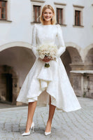Load image into Gallery viewer, Ivory Round Neck A Line High-Low Wedding Dress with Sleeves