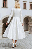 Load image into Gallery viewer, Ivory Round Neck A Line High-Low Wedding Dress with Sleeves