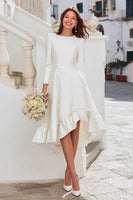 Load image into Gallery viewer, Ivory A Line Round Neck Midi Rehearsal Dinner Dress with Sleeves