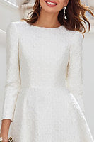 Load image into Gallery viewer, Ivory A Line Round Neck Midi Rehearsal Dinner Dress with Sleeves