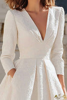 Load image into Gallery viewer, Ivory A Line V-Neck Midi Bridal Dress with Pockets
