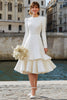 Load image into Gallery viewer, Ivory Midi A Line Long Sleeves Bridal Dress with Ruffles